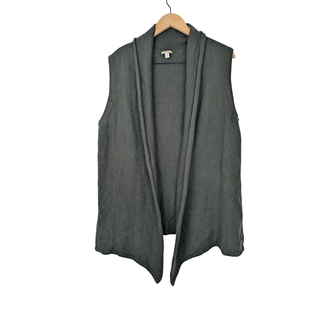 J. Jill Green Wool Angora Cashmere Blend Open Front Cardigan Vest